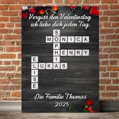 Kreuzworträtsel-Kunst für die Familie – Personalisierte Leinwand und Poster – Geschenk zum Valentinstag