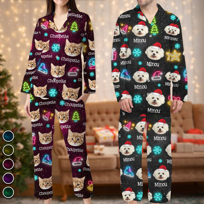 Lustige Weihnachtsfoto-Pyjama-Set mit Leuchtmotiven - Personalisierte Weihnachtspyjamas