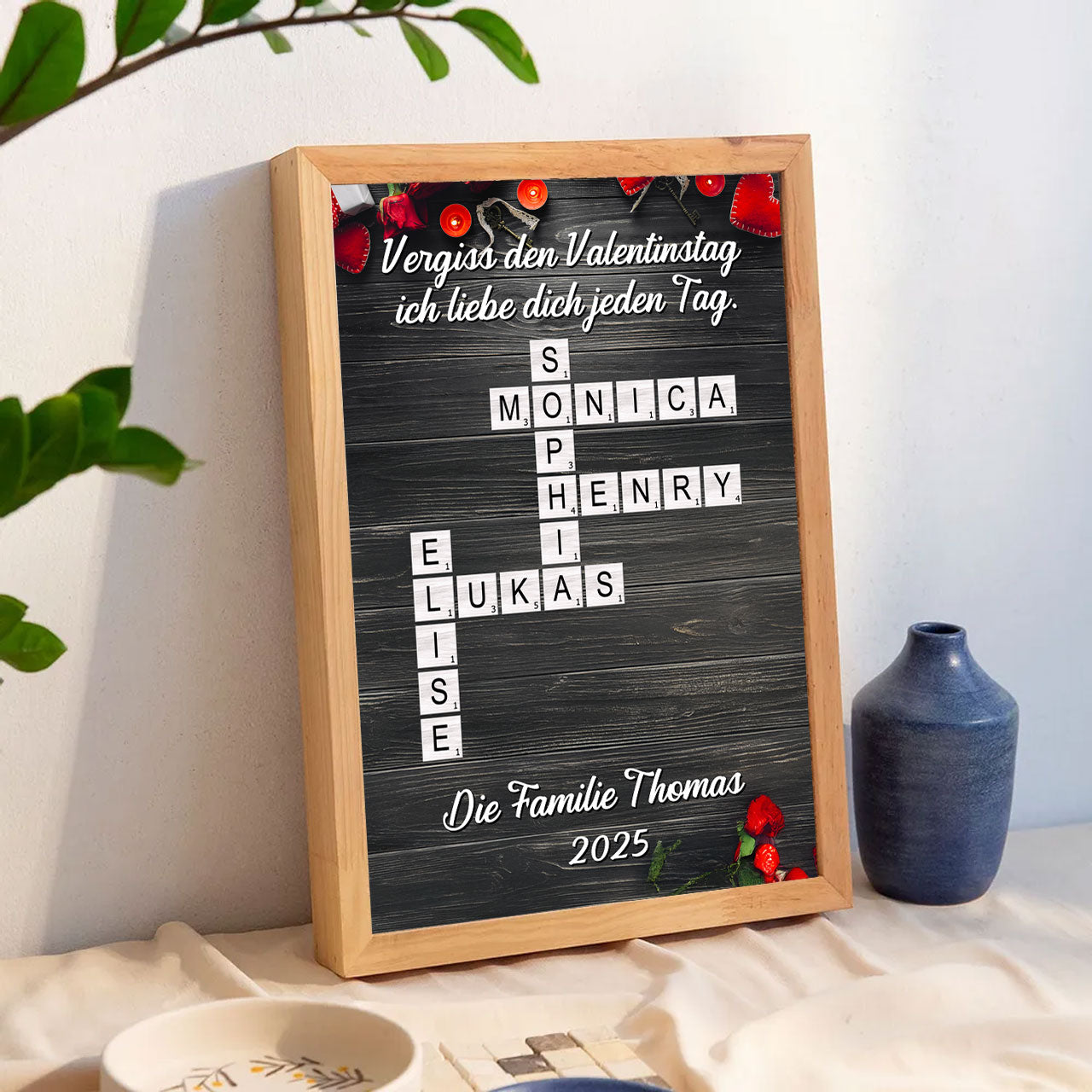 Kreuzworträtsel-Kunst für die Familie – Personalisierte Leinwand und Poster – Geschenk zum Valentinstag