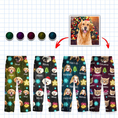 Lustige Weihnachtsfoto-Pyjama-Set mit Leuchtmotiven - Personalisierte Weihnachtspyjamas