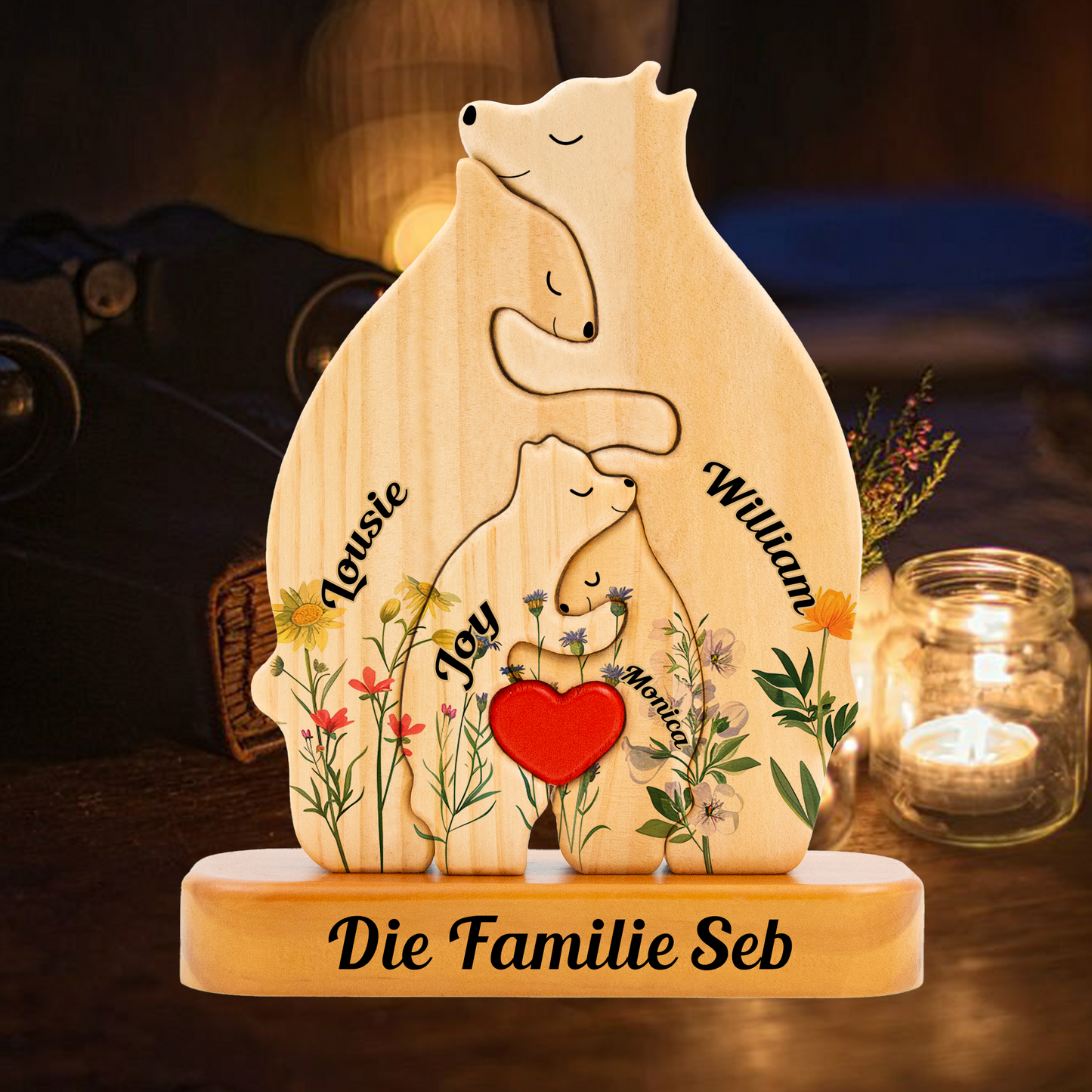 Holzpuzzle Bärenfamilie mit Namen - Familienerinnerungsstück - Geschenk zum Muttertag, Erntedankfest, Weihnachten
