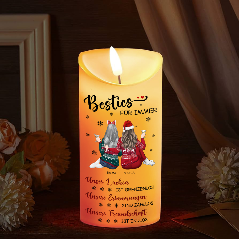 Unsere Freundschaft kennt keine Grenzen - Personalisierte LED-Kerze für beste Freundinnen - Weihnachtsgeschenk für Besties, Schwestern