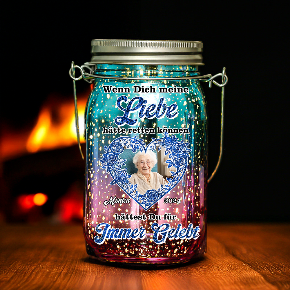 Ich liebe Dich - Personalisierte Foto-Mason Jar Solarlampen – Weihnachtsgeschenk, Trauergeschenk für Familienmitglieder