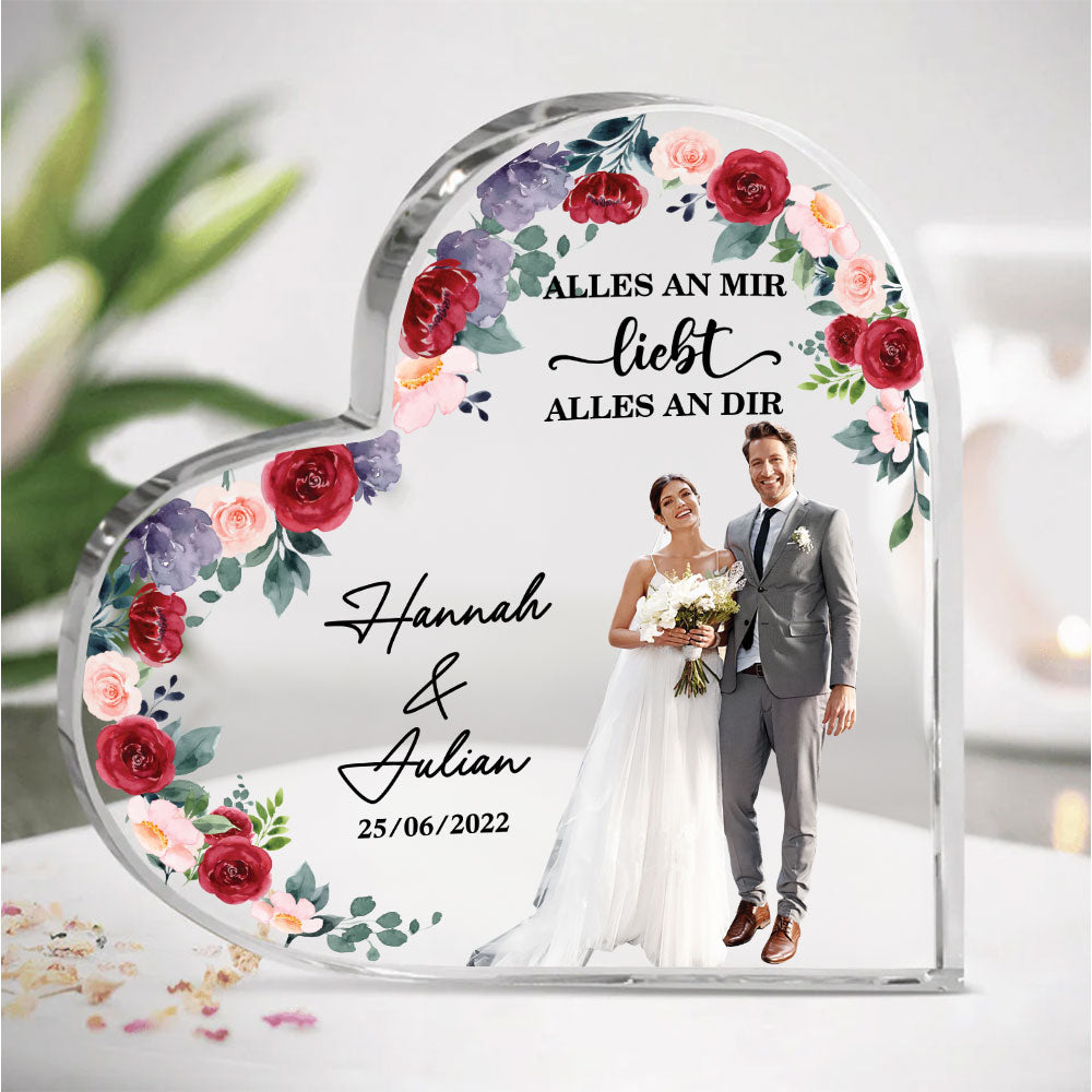 Personalisierte Hochzeitsfoto Herz Acryl-Plakette - Hochzeitsandenken - Individuelles Hochzeitsgeschenk