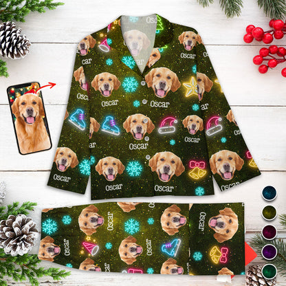 Lustige Weihnachtsfoto-Pyjama-Set mit Leuchtmotiven - Personalisierte Weihnachtspyjamas