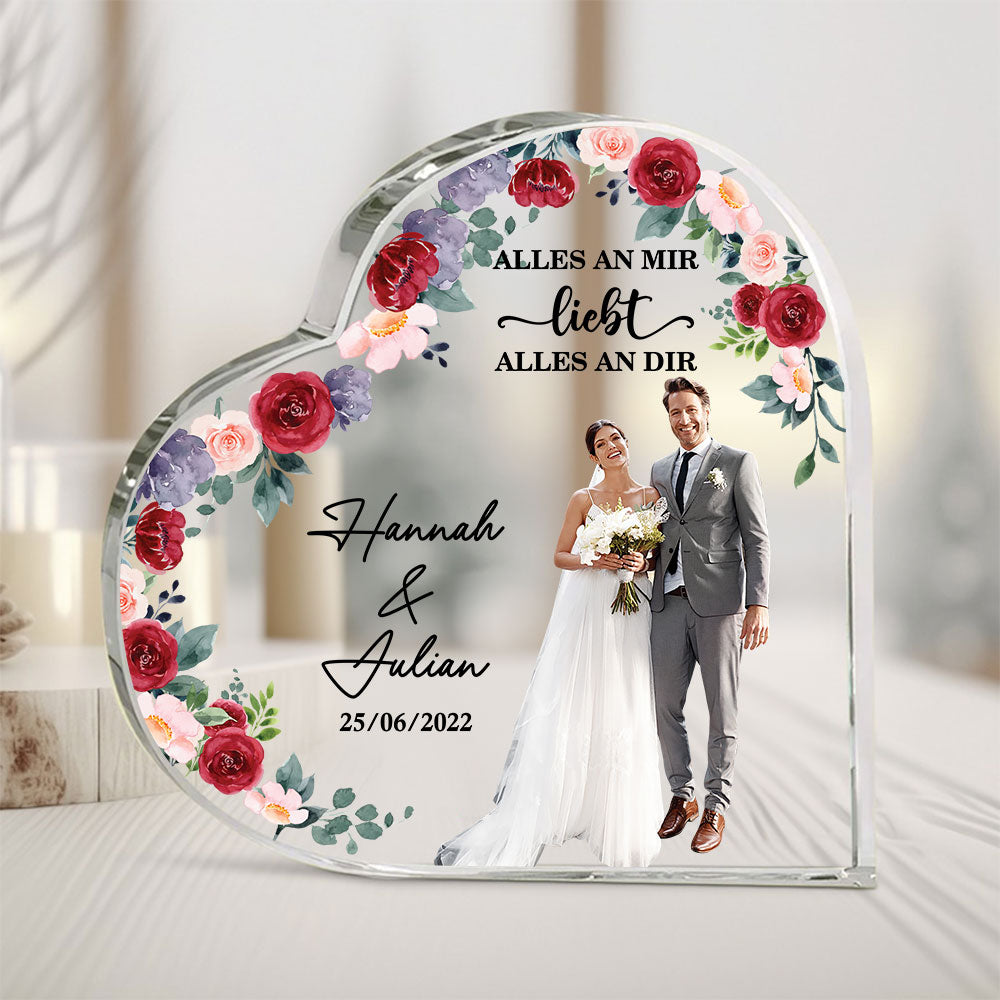 Personalisierte Hochzeitsfoto Herz Acryl-Plakette - Hochzeitsandenken - Individuelles Hochzeitsgeschenk