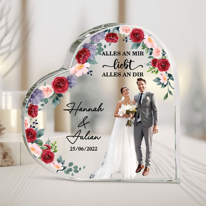 Personalisierte Hochzeitsfoto Herz Acryl-Plakette - Hochzeitsandenken - Individuelles Hochzeitsgeschenk