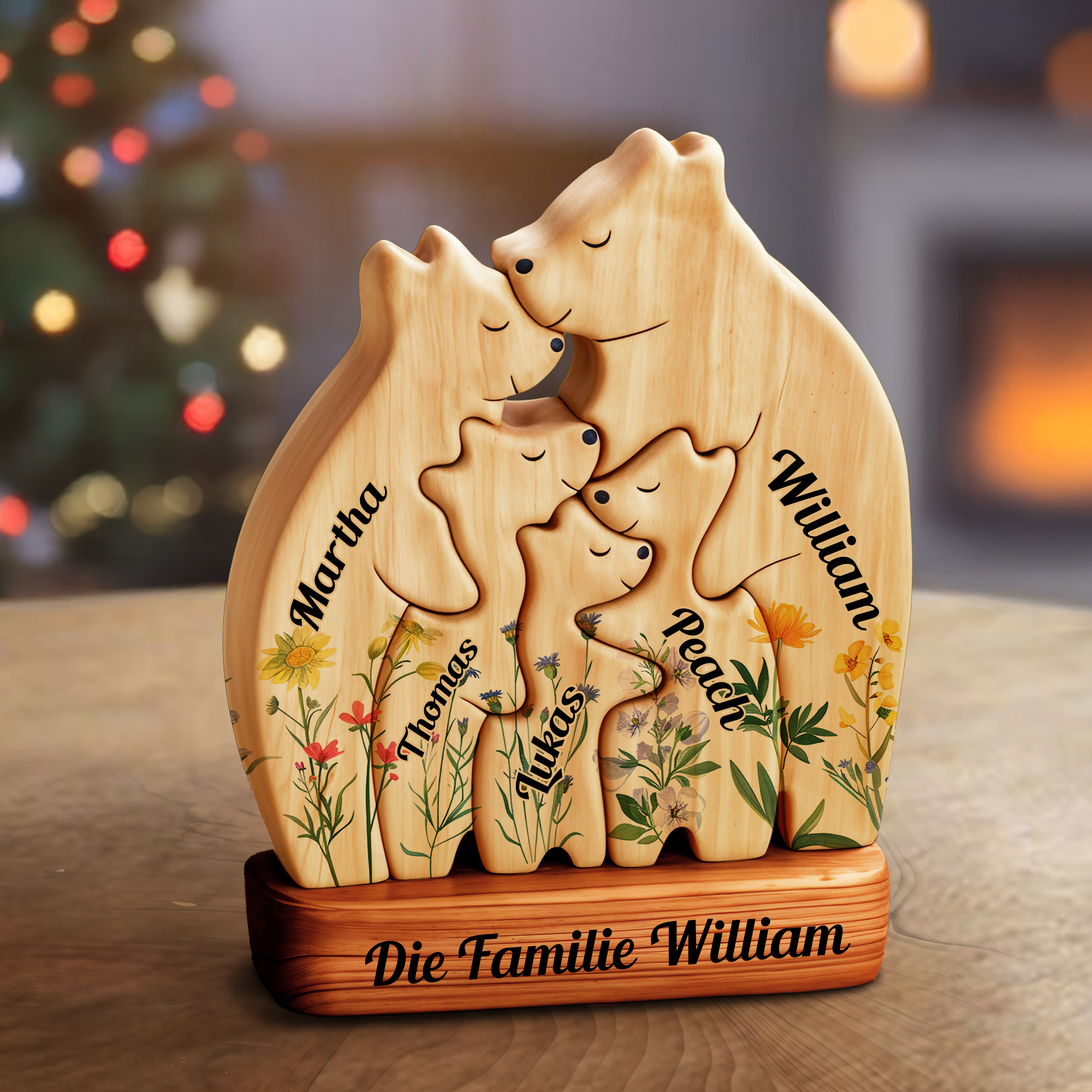 Holzpuzzle Bärenfamilie mit Namen - Familienerinnerungsstück - Geschenk zum Muttertag, Erntedankfest, Weihnachten