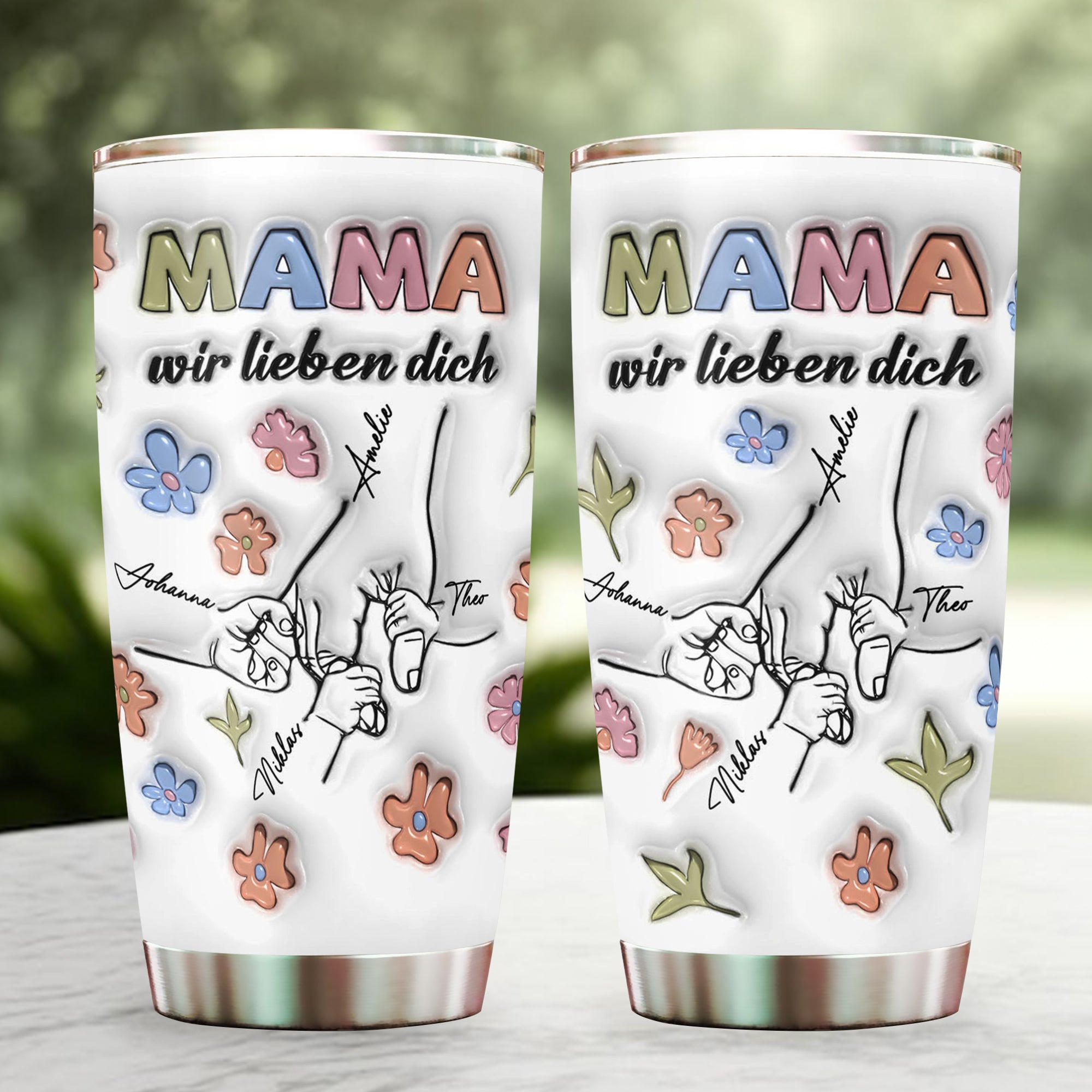 Mama, wir lieben dich - Personalisierter 3D-Effekt Tumbler - Personalisierter 20oz Tumbler