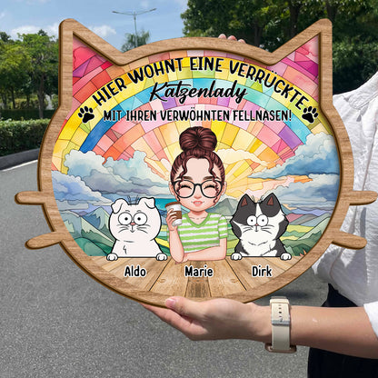 Personalisierte Türdekoration - Eine verrückte Pflanzenlady & ihre verwöhnten Haustiere leben hier Türschild - Haustür Hänger