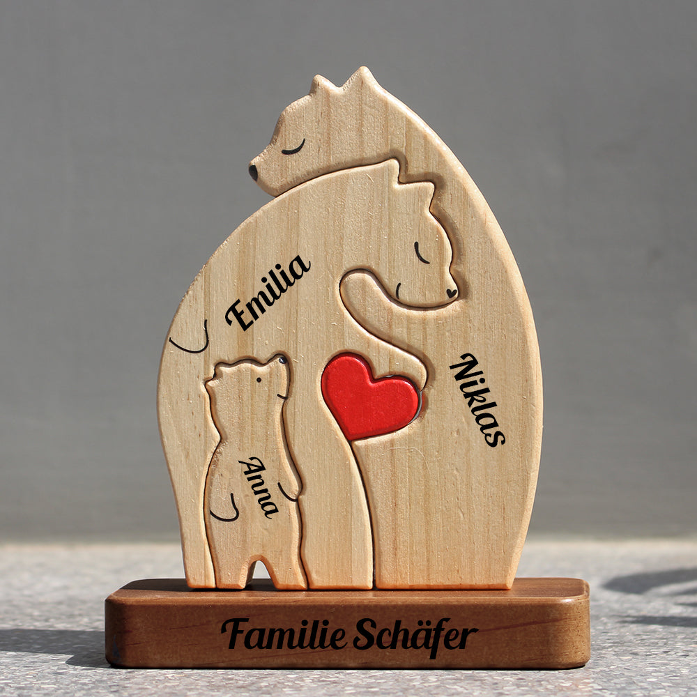 Personalisierte Holz-Bären-Familie mit Familienname Paar-Holz - Puzzle-Holz-Bären-Familie - Holz-Haustier-Schnitzereien