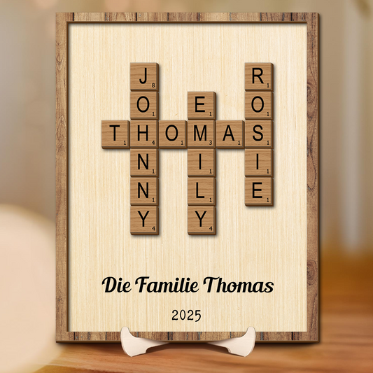 Familien-Kreuzworträtsel - Kreuzworträtsel Scrabble Holzschild - Personalisiertes Geschenk für die Familie