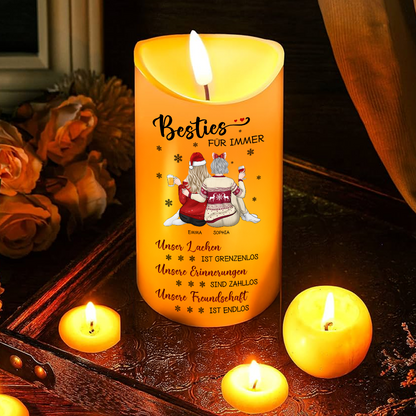 Unsere Freundschaft kennt keine Grenzen - Personalisierte LED-Kerze für beste Freundinnen - Weihnachtsgeschenk für Besties, Schwestern