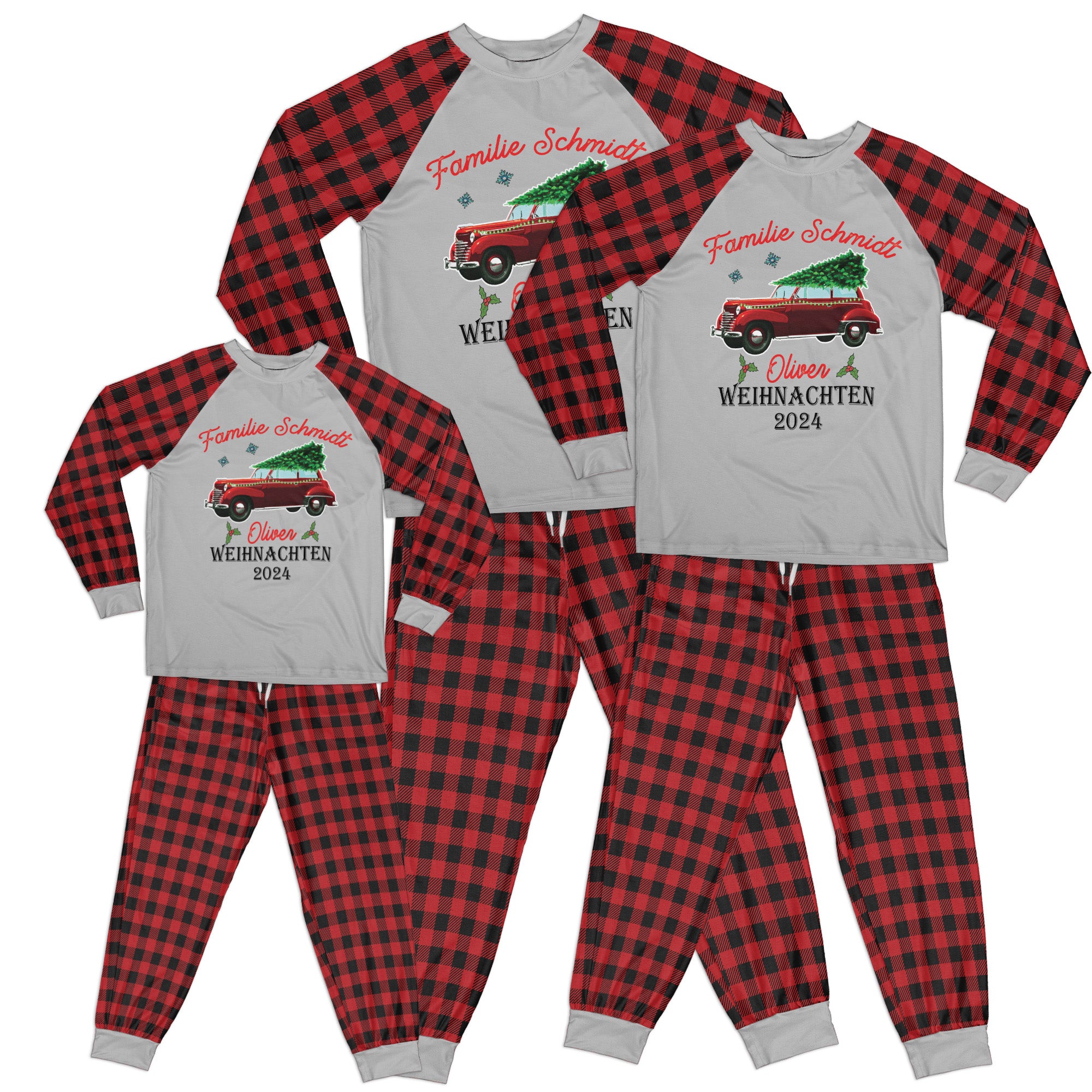 Personalisierter Familien-Weihnachtspyjama  Set 2024 – Individuelles Schlafshirt für gemeinsame Erinnerungen - Weihnachtsgeschenk für Familie