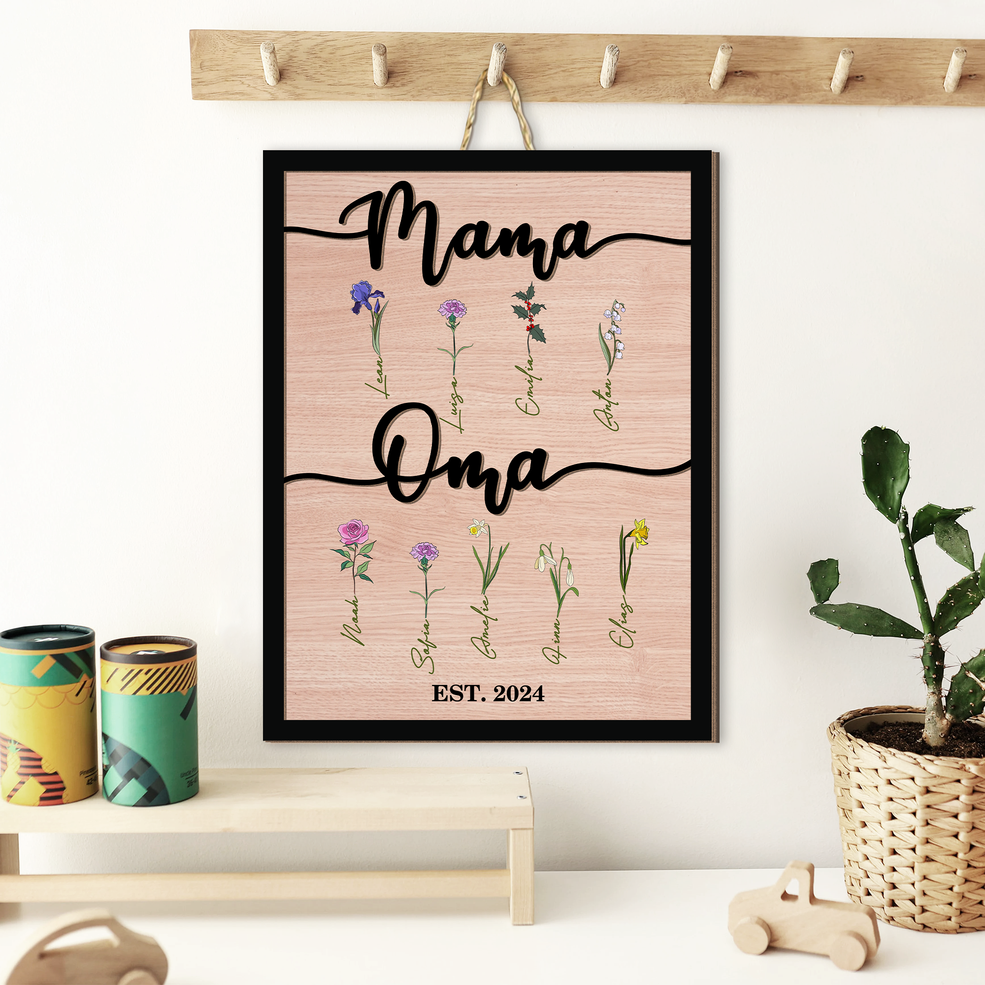 Personalisierte Holzplakette - Individuelle Designs für Mama und Oma mit Blumen