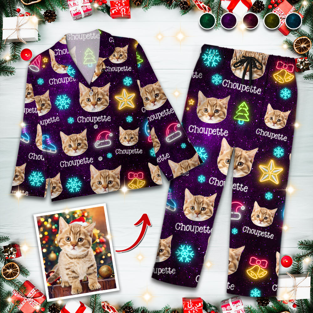 Lustige Weihnachtsfoto-Pyjama-Set mit Leuchtmotiven - Personalisierte Weihnachtspyjamas