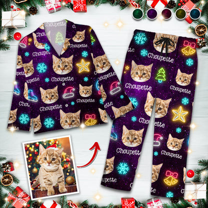 Lustige Weihnachtsfoto-Pyjama-Set mit Leuchtmotiven - Personalisierte Weihnachtspyjamas