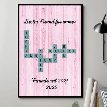 Kreuzworträtsel-Kunst für die Familie – Personalisierte Leinwand und Poster – Geschenk zum Valentinstag