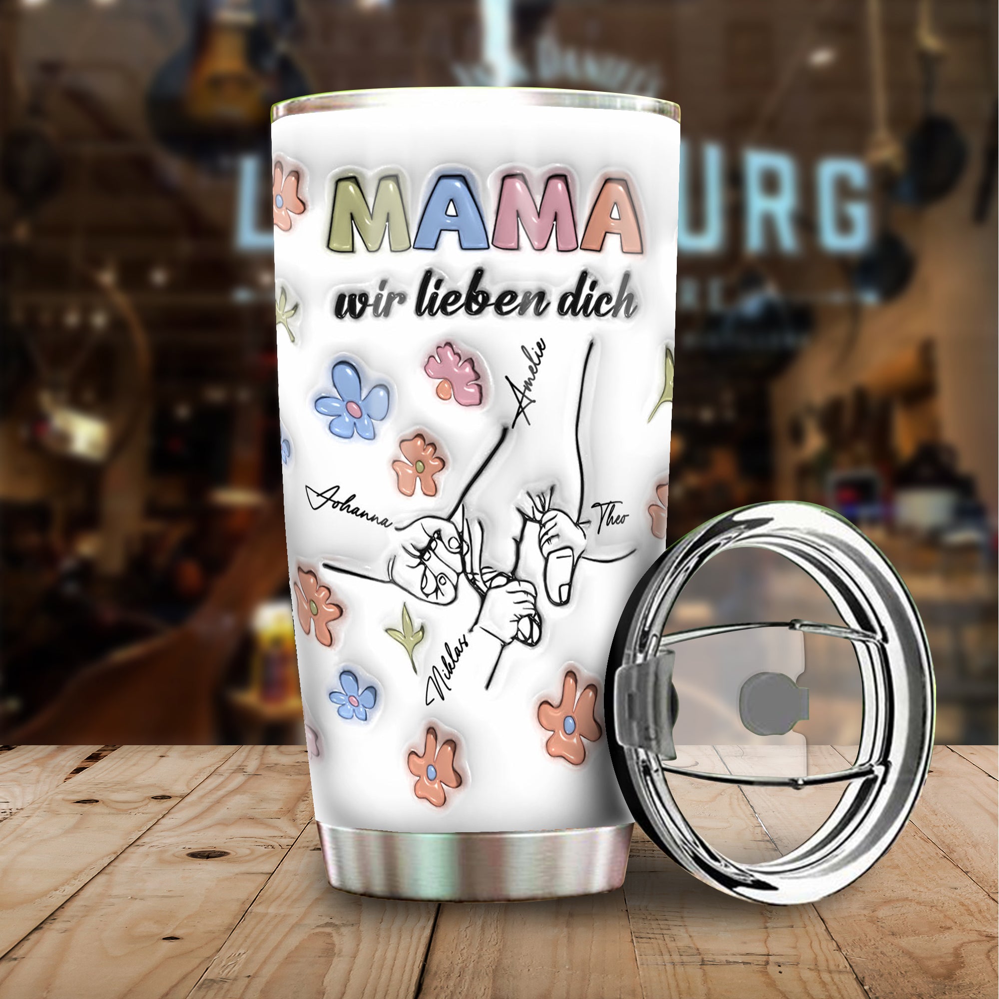 Mama, wir lieben dich - Personalisierter 3D-Effekt Tumbler - Personalisierter 20oz Tumbler