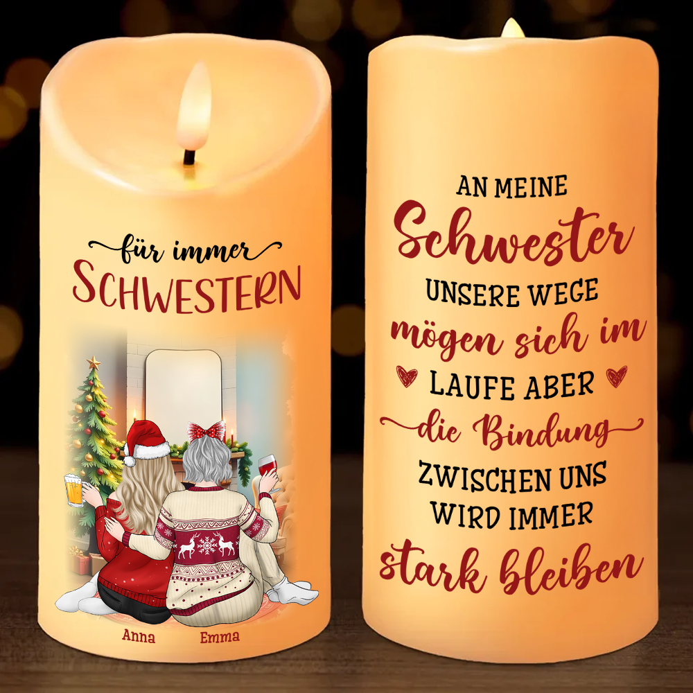 Für immer Schwestern - Personalisierte LED-Kerze für beste Freundinnen - Weihnachtsgeschenk für Besties, Schwestern