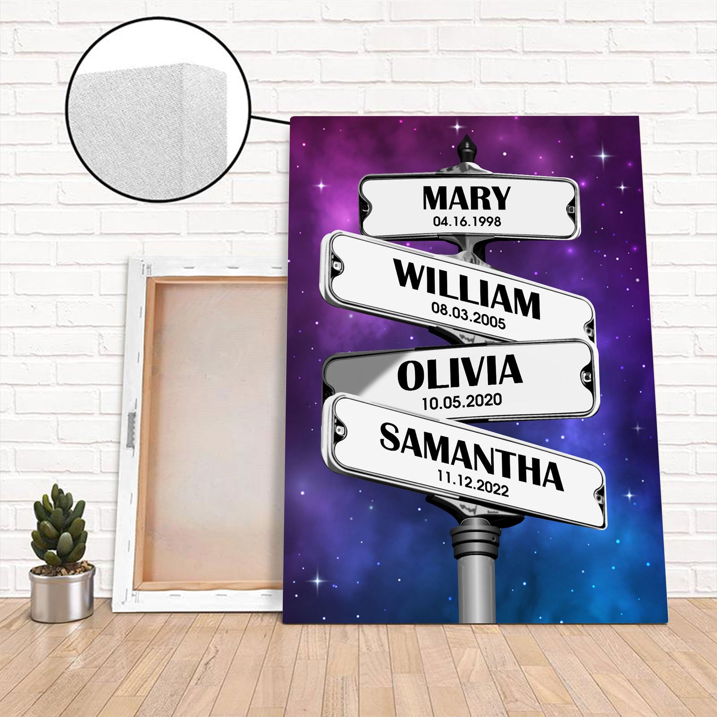 Personalisiertes Vintage-Straßenschild Leinwand mit Namen - Individueller Name Richtungsschild-Druck - Familiennamen Geburtsdatum Schild Leinwand