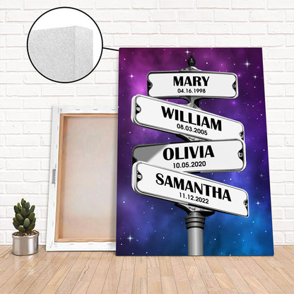 Personalisiertes Vintage-Straßenschild Leinwand mit Namen - Individueller Name Richtungsschild-Druck - Familiennamen Geburtsdatum Schild Leinwand