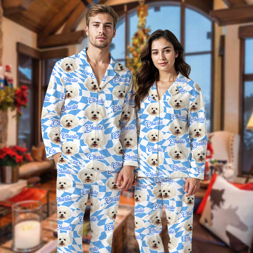 Personalisierte Vans-Schachbrettmuster-Weihnachtspyjama-Set - Matching Pyjama-Set für Paare
