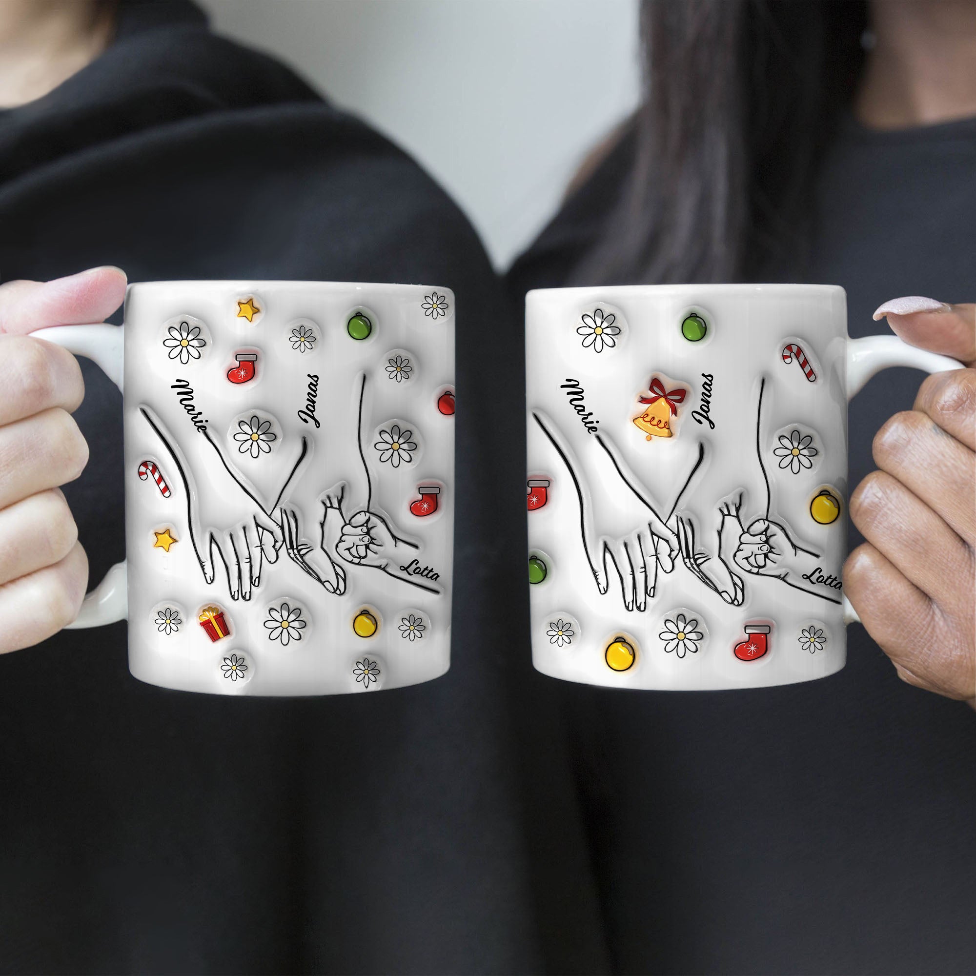 Personalisierte Familie Zusammen 3D Tasse - Individuelle Papa Mama Tasse mit Namen - Weihnachtsgeschenk für Familie