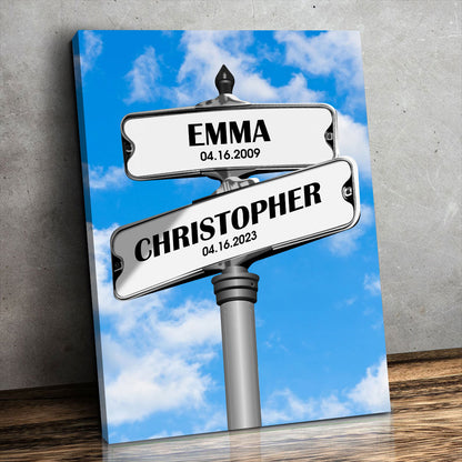 Personalisiertes Vintage-Straßenschild Leinwand mit Namen - Individueller Name Richtungsschild-Druck - Familiennamen Geburtsdatum Schild Leinwand