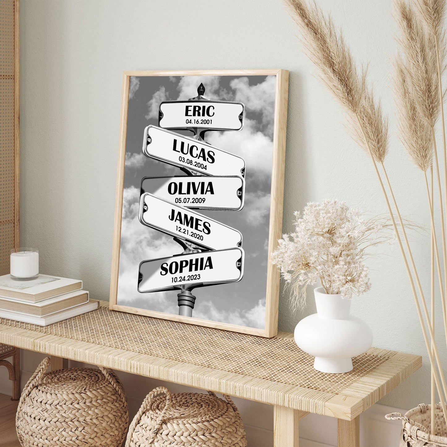 Personalisiertes Vintage-Straßenschild Leinwand mit Namen - Individueller Name Richtungsschild-Druck - Familiennamen Geburtsdatum Schild Leinwand