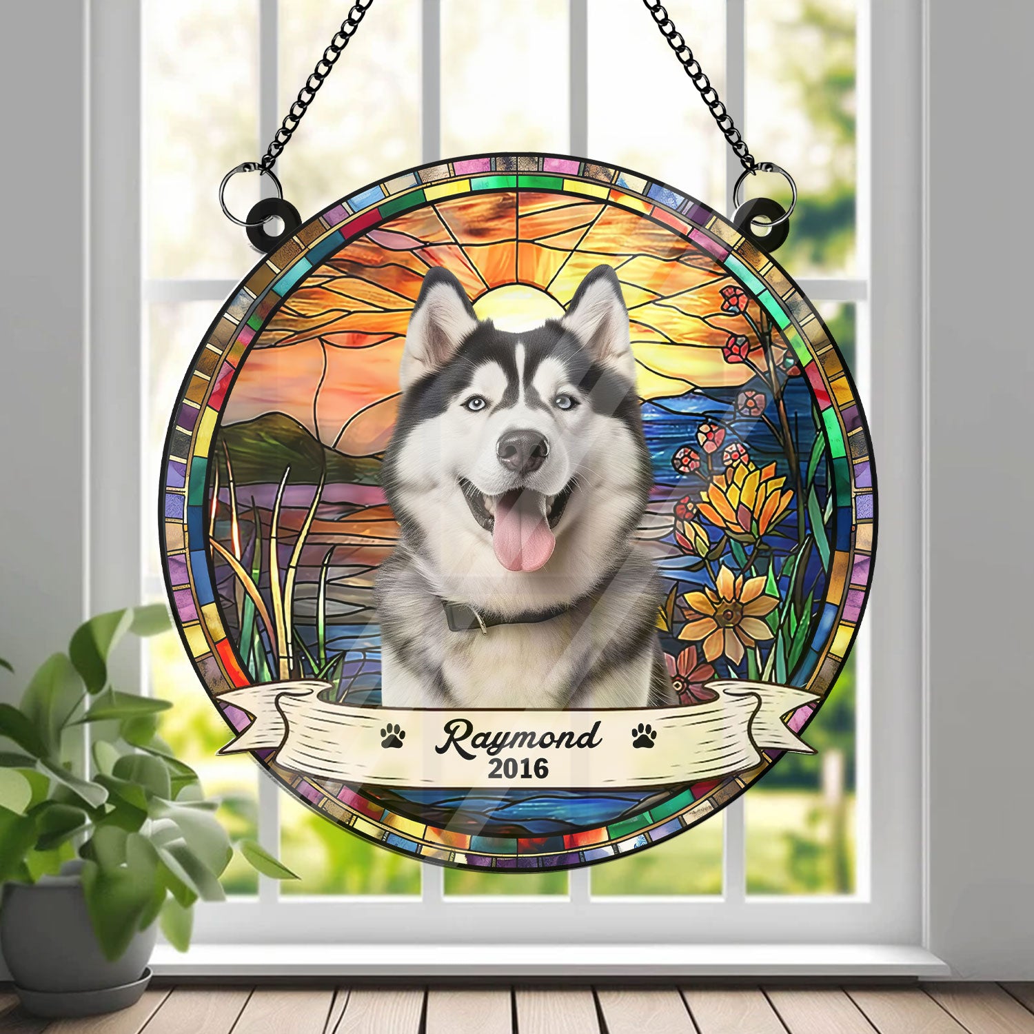 Individueller Hund-Suncatcher mit Name und Datum - Personalisierter Hund-Gedenk-Sonnenfänger - Hund-Geschenk - In Liebevollem Andenken