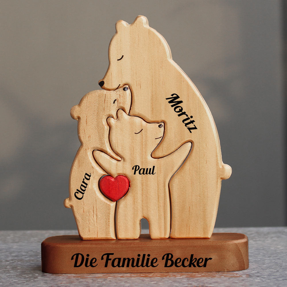 Familienpuzzle Aus Holz - Personalisierte Holzbärenfamilie - Puzzle Holzbärenfamilie - Hölzerne Haustierschnitzereien