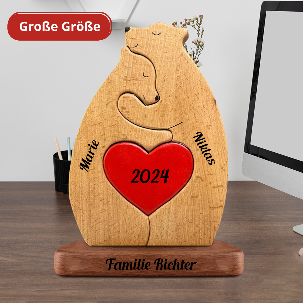 Personalisierte Holzbären für Paare – 2 Holzbären Familienpuzzle – individuelle Holzschnitzereien