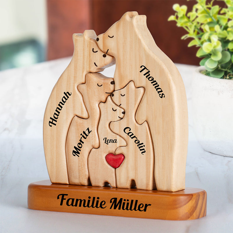Personalisiertes Holzpuzzle „Bärenfamilie“ – 15x11,5x2 Cm, Als Familiengeschenk Oder Tischdekoration