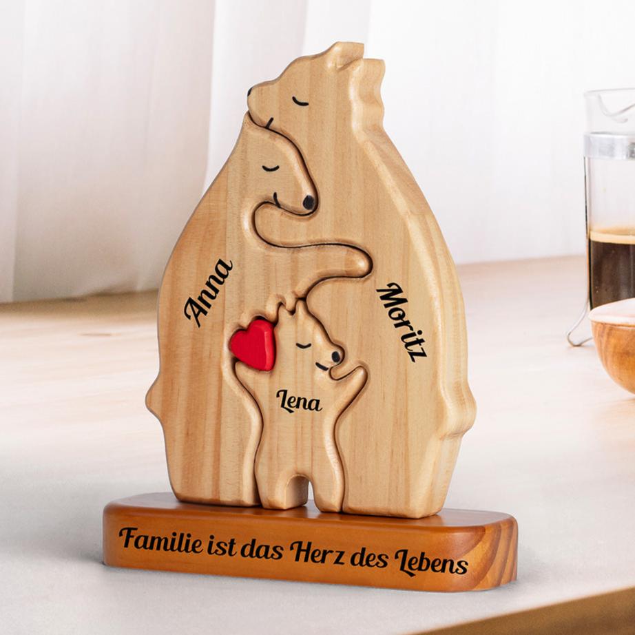 Bärenfamilie aus Holz - Puzzle Bärenfamilie aus Holz - Haustierschnitzereien aus Holz - Geschenk zum Muttertag