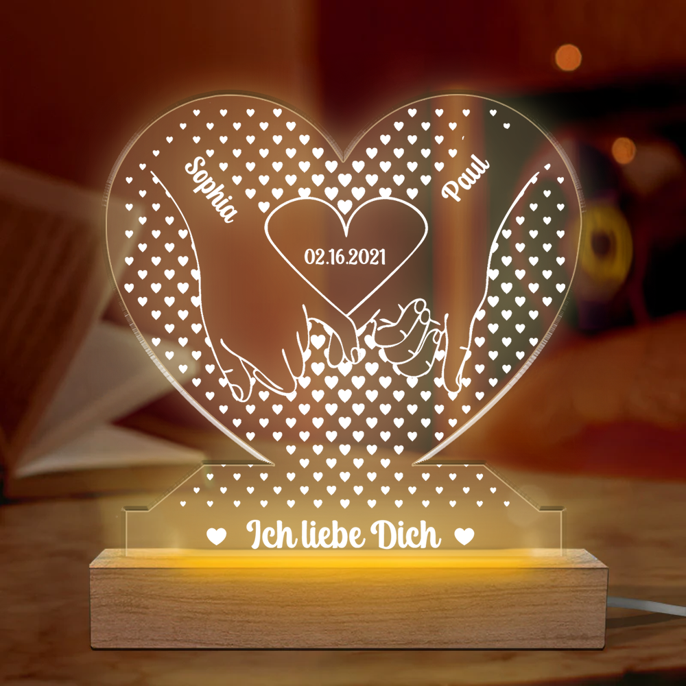 Personalisiertes Händchen Haltendes Acryl-Nachtlicht - Valentinstag-Deko - Händchen Nachtlicht Für Paare -  Hochzeit Lampe Für Pärchen