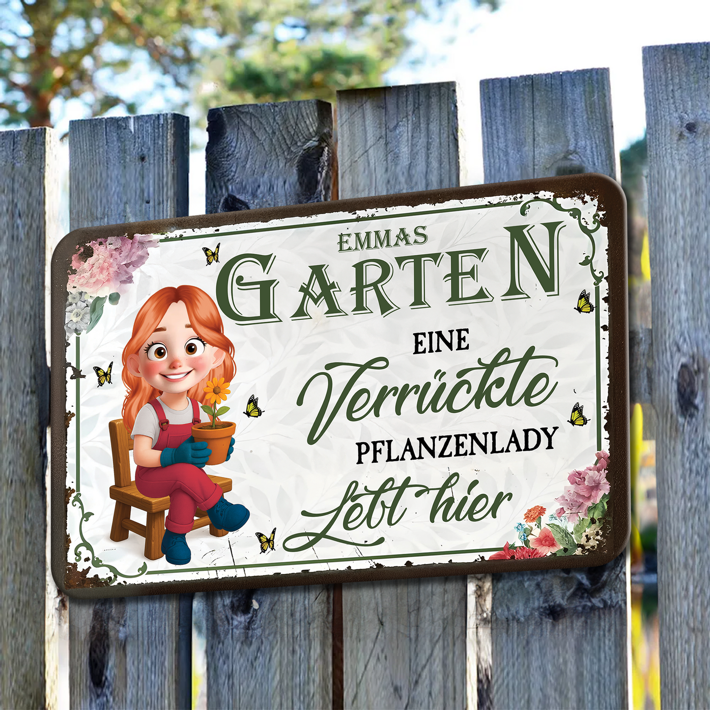 Eine Verrückte Pflanzenlady Lebt Hier! - Plaque En Métal Pour Amoureux Des Animaux