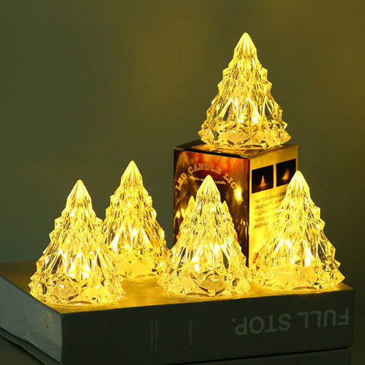 Acryl-Weihnachtsbaum-Nachtlicht, Geschenke für Urlaub, Party, Weihnachten, romantische Tischlampe im Kristall-Stil, Diamant-Design, Mini-Tischdekoration, 8 cm, für Schlafzimmer, Wohn-/Esszimmer, Tischdekoration