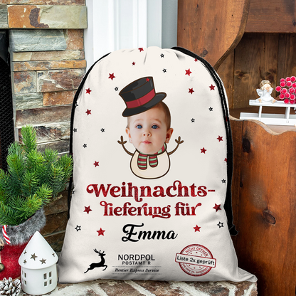 Personalisierter Weihnachtssack - Weihnachtsmann Weihnachtssack- Individueller Weihnachtssack mit Foto und Namen