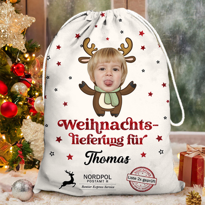 Personalisierter Weihnachtssack - Weihnachtsmann Weihnachtssack- Individueller Weihnachtssack mit Foto und Namen
