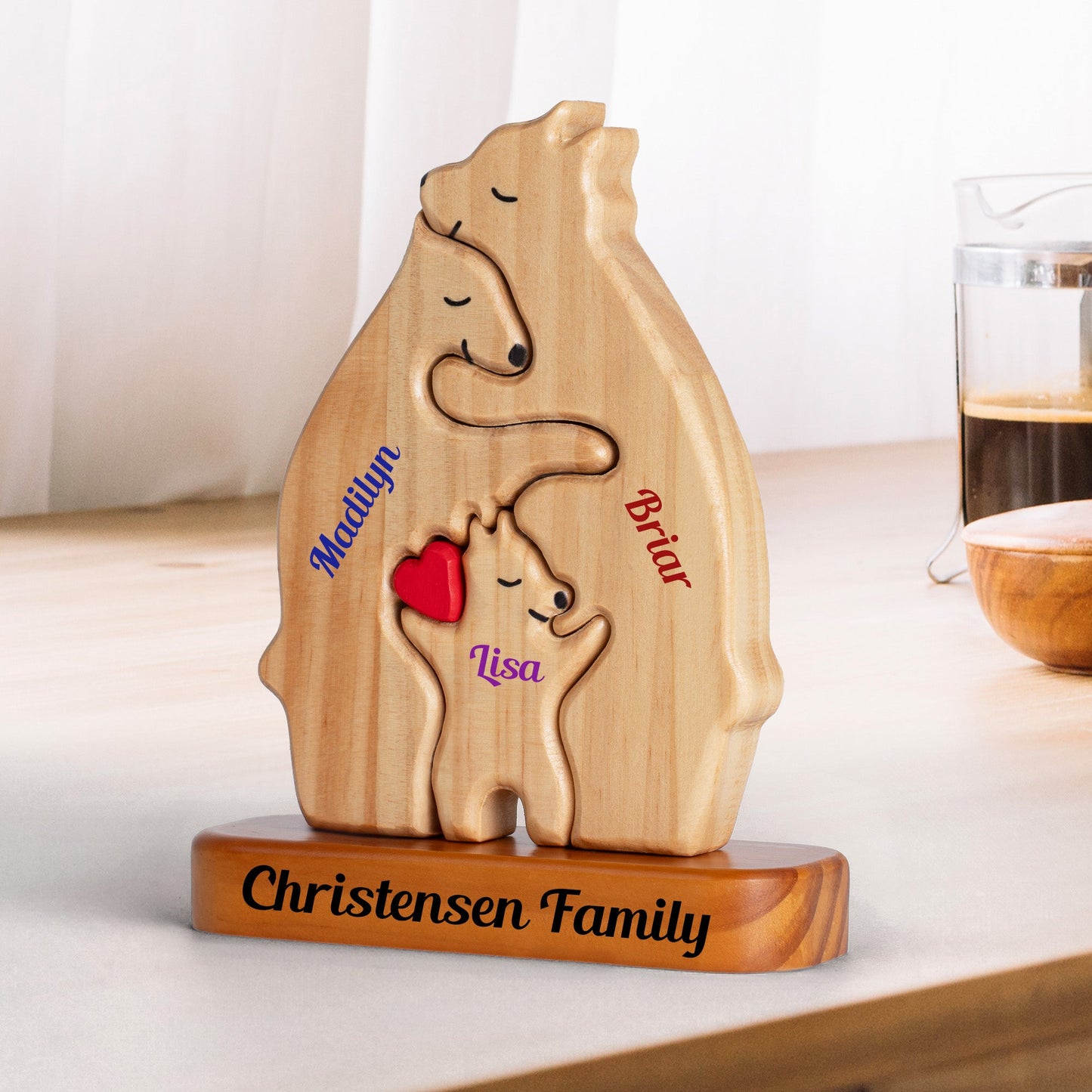 Buntes Namens-Holzbären-Familien-Puzzle in Bärenform mit individuellem Namen - Erntedankfest, Weihnachten