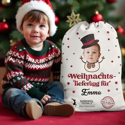 Personalisierter Weihnachtssack - Weihnachtsmann Weihnachtssack- Individueller Weihnachtssack mit Foto und Namen