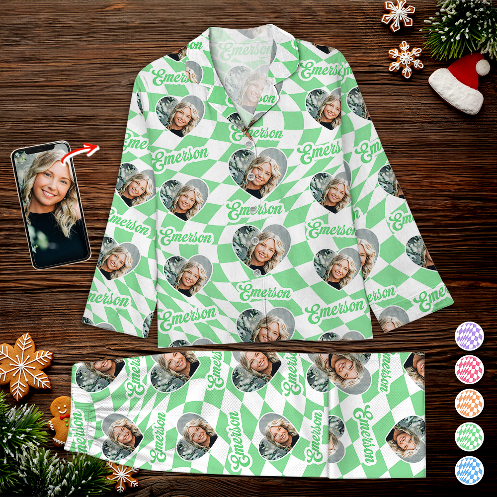 Personalisierte Vans-Schachbrettmuster-Weihnachtspyjama-Set - Matching Pyjama-Set für Paare