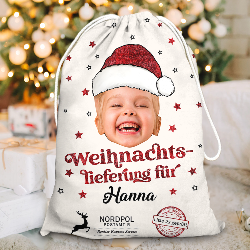 Weihnachtslieferung Sack - Glitzernder Weihnachtssack mit Sonderlieferung - Personalisierter Weihnachtssack - Weihnachtsgeschenke