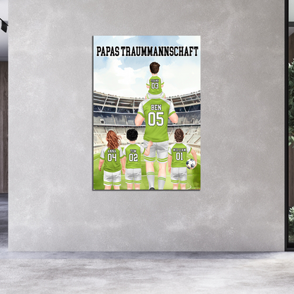 Papas Traummannschaft - Personalisierte Leinwand, Erinnerungsgeschenk