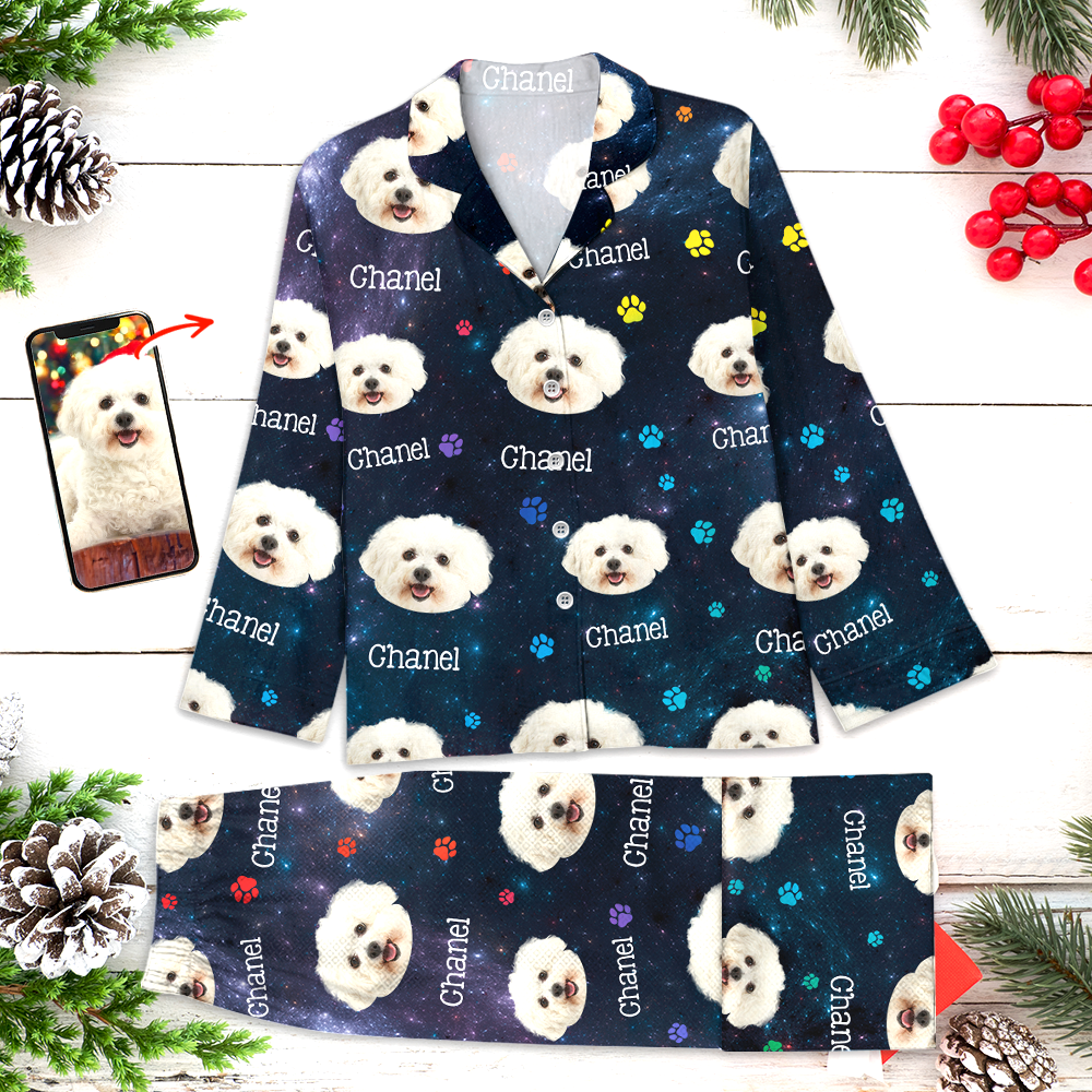 Galaxie-Pyjama-Set - Personalisierte Weihnachtspyjamas mit Hundepfoten-Foto
