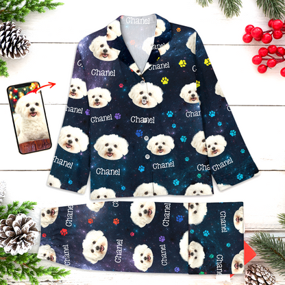 Galaxie-Pyjama-Set - Personalisierte Weihnachtspyjamas mit Hundepfoten-Foto