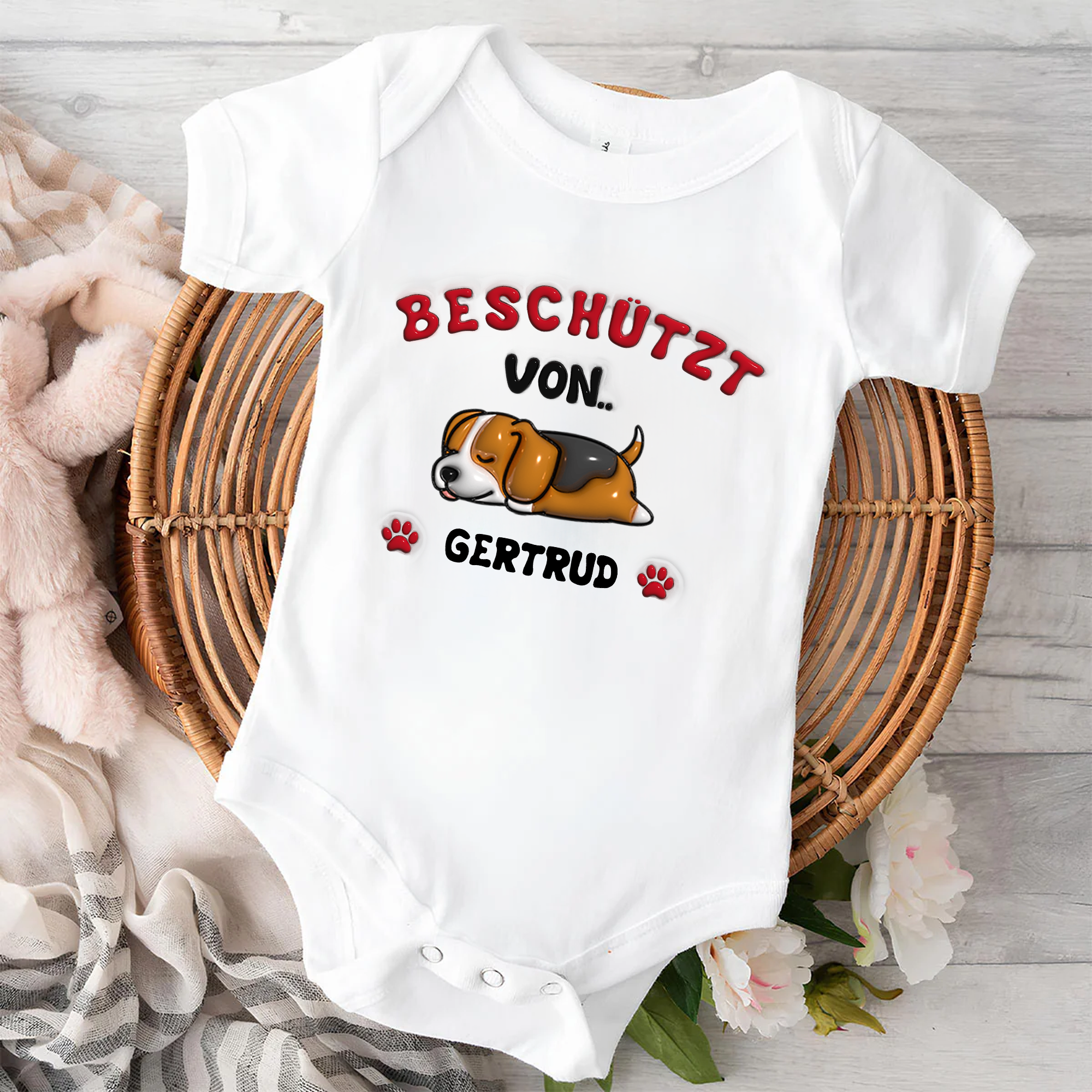 Beschützt von Haustiere Foto - Personalisierte benutzerdefinierte Baby Body