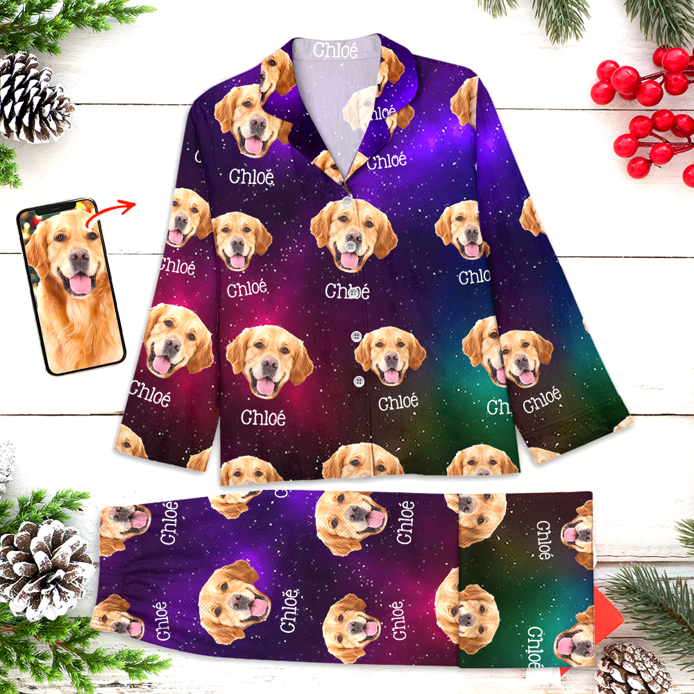 Galaxie-Pyjama-Set - Personalisierte Weihnachtspyjamas mit Hundepfoten-Foto