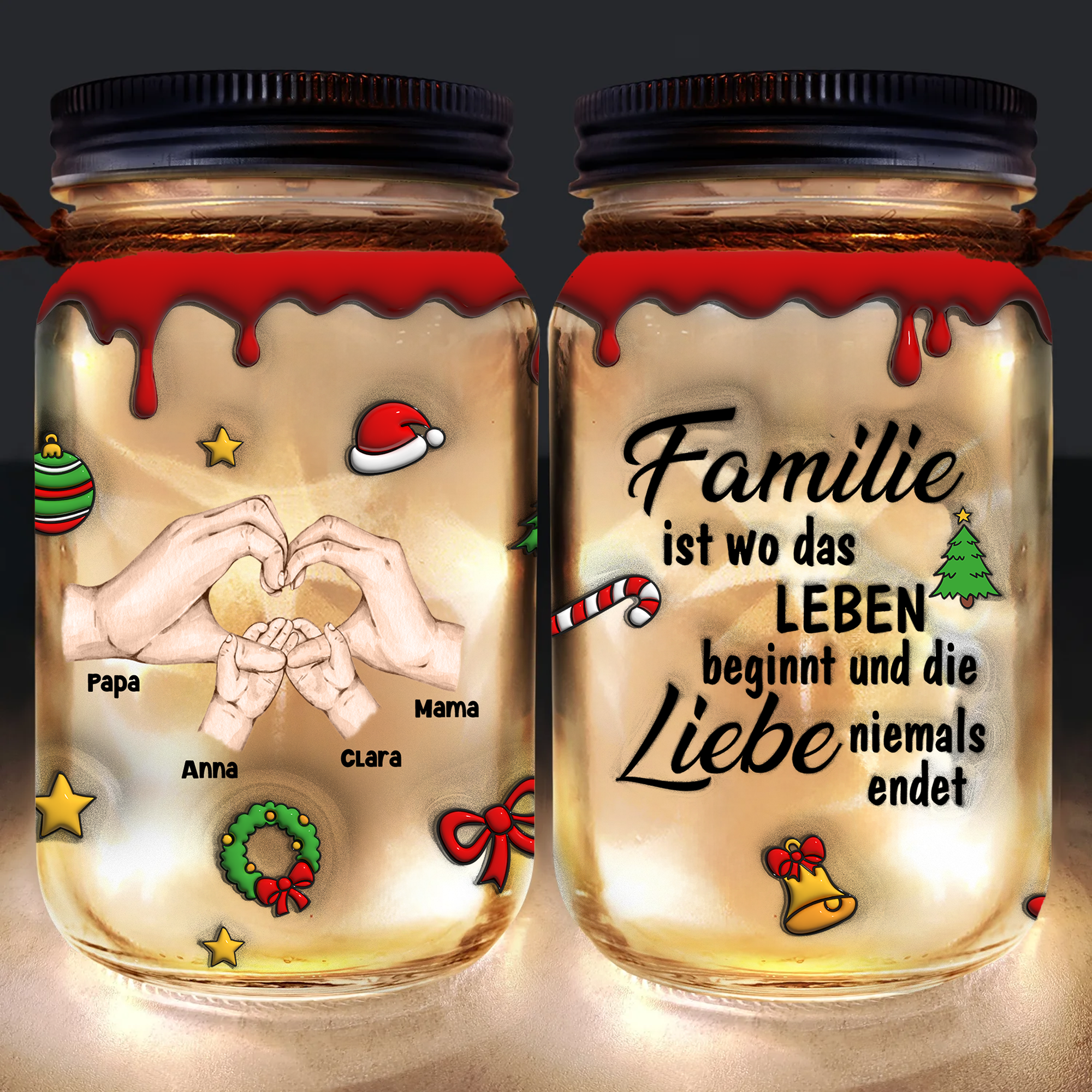 Personalisierte Einmachglas Lichter - Individuelles Geschenk für Familienmitglieder - Einmachglas Weihnachtsdeko